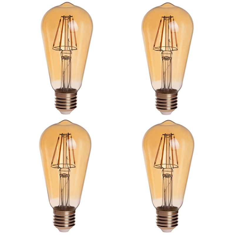 Gold Tint ST18 E26/E27 6W LED Vintage Antique Filament Light Bulb, 60W Equivalent, 4-Pack Gold Tint ST18 E26/E27 6W LED Vintage Antique Filament Light Bulb, 60W Equivalent, 4-Pack